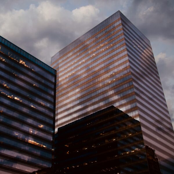A look up at some modern office buildings A look up at some modern office buildings