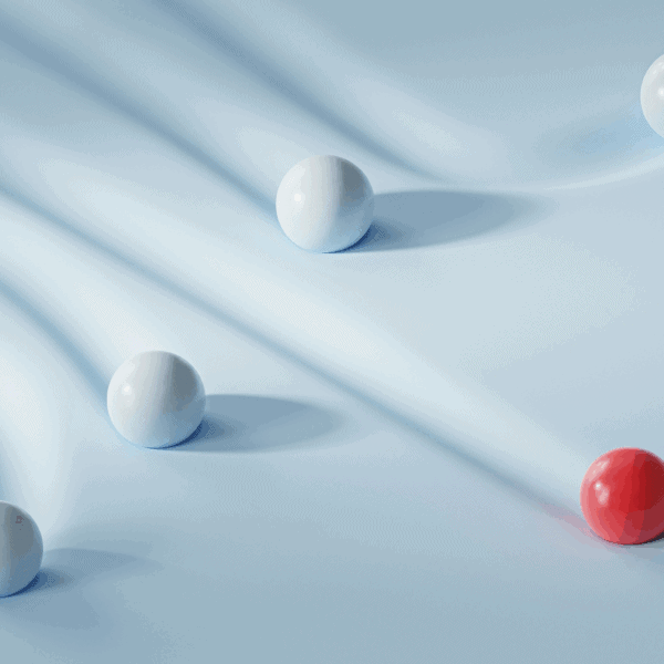 3D art image of some balls rolling off long white tubes