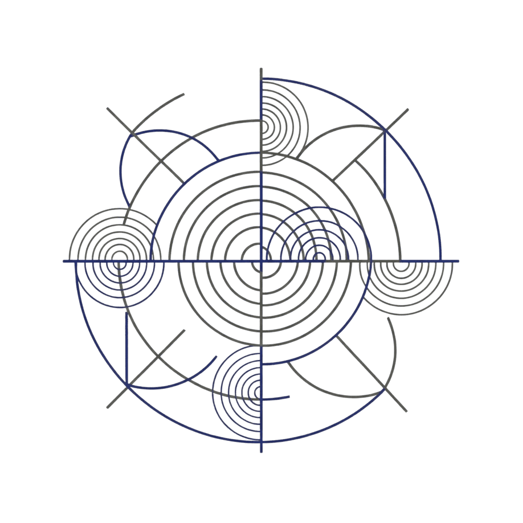Abstract line-art architectural illustration representing the structure and strategy elements covered in the Simple family office investment Guide